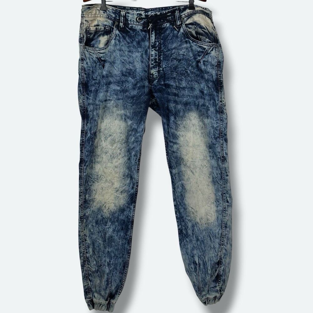 Jordan Craig Jeans Mens 40x34 Acid Wash Jogger Drawstring Slim Fit Denim Blue